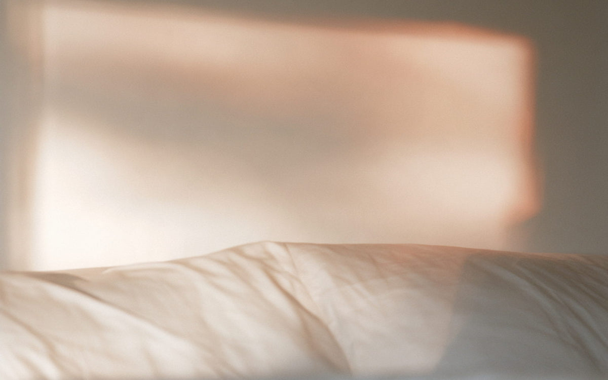 White linen pulled back on a bed in morning sun