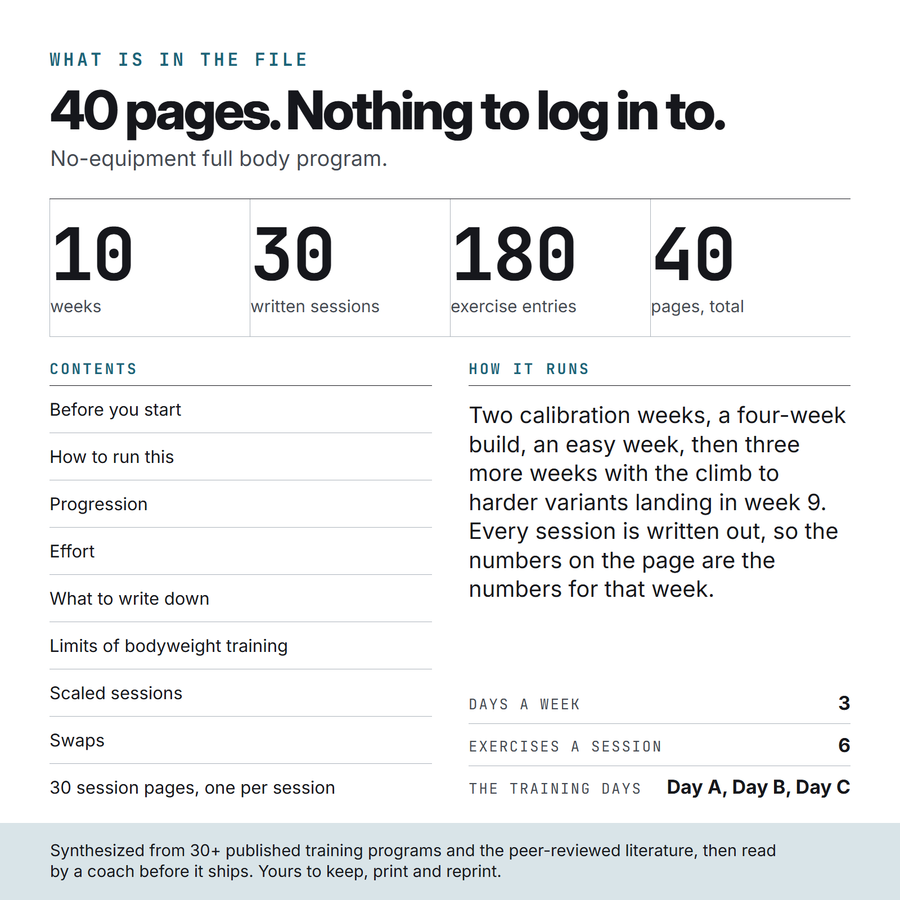 What is in the Bodyweight file: 40 pages, 30 written sessions