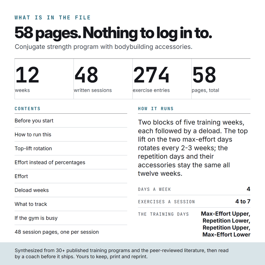 What is in the Max Effort file: 58 pages, 48 written sessions