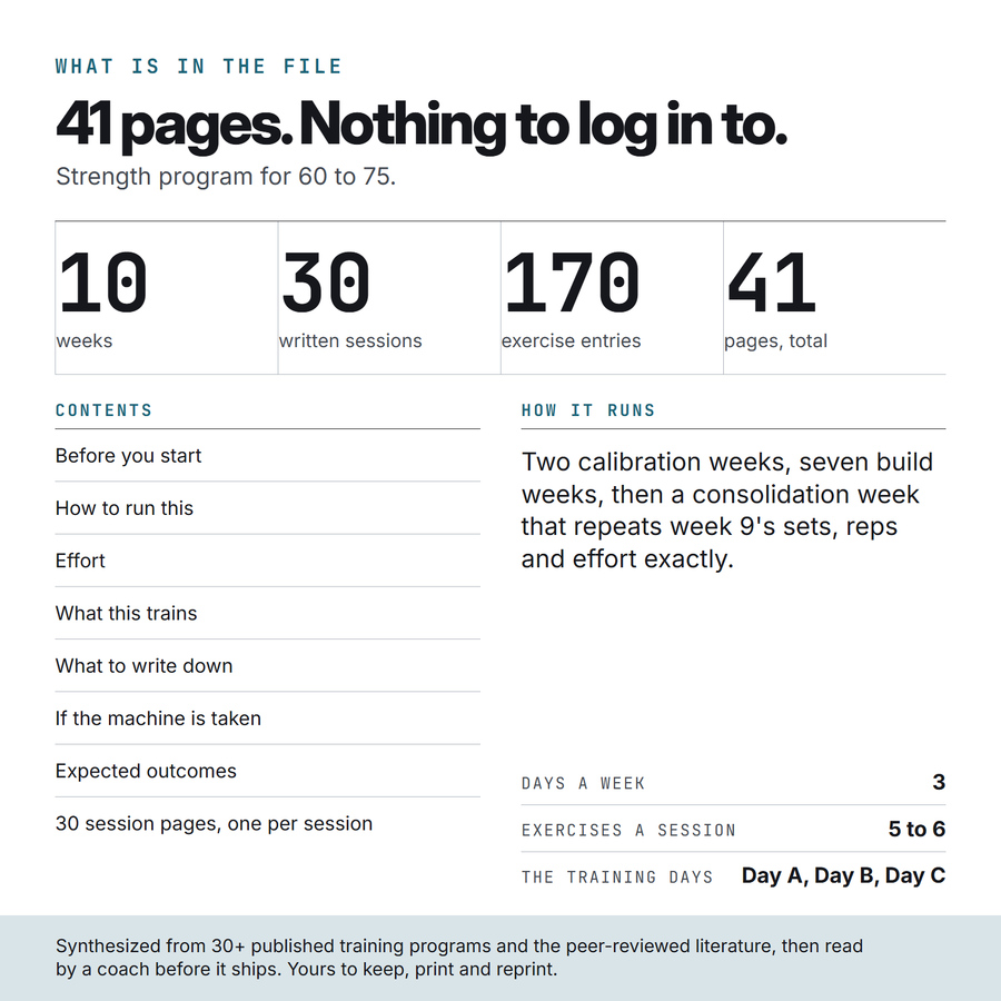 What is in the Sixty Plus file: 41 pages, 30 written sessions