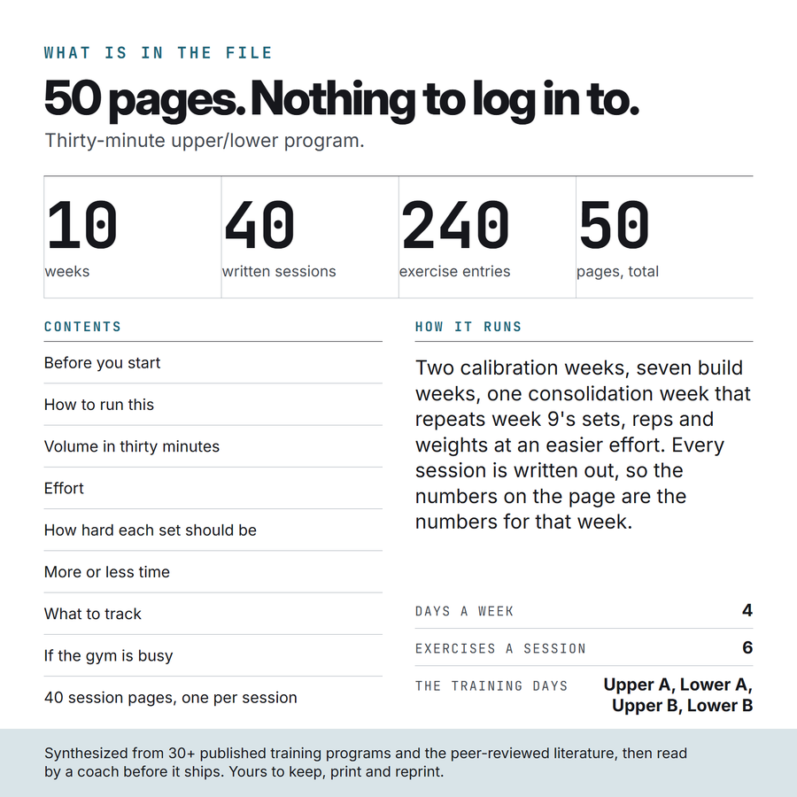 What is in the Quick Work file: 50 pages, 40 written sessions