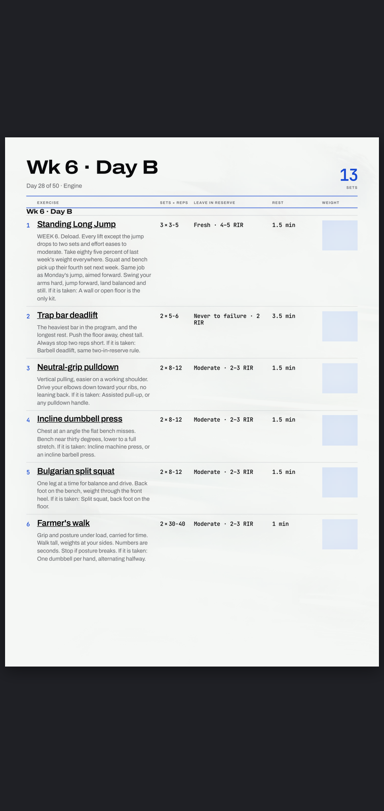 A real session page from Engine: sets, reps, effort target and rest, printed
