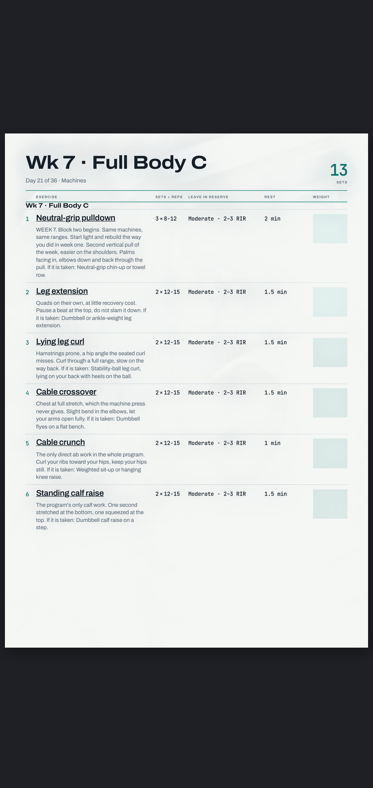 A real session page from Machines: sets, reps, effort target and rest, printed