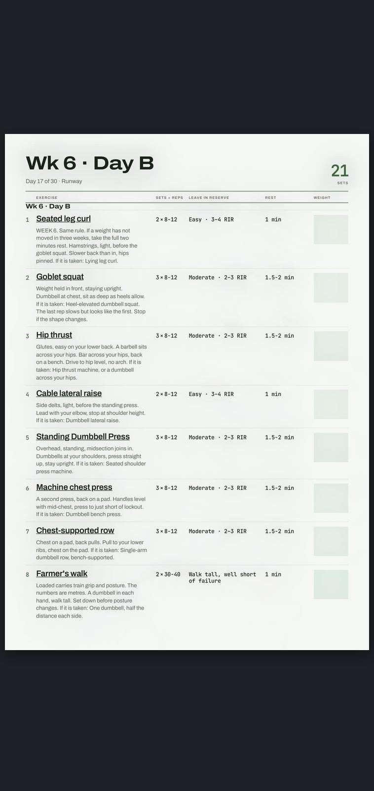 A real session page from Runway: sets, reps, effort target and rest, printed