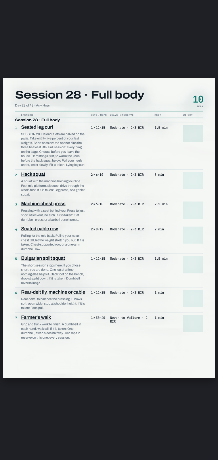 A real session page from Any Hour: sets, reps, effort target and rest, printed