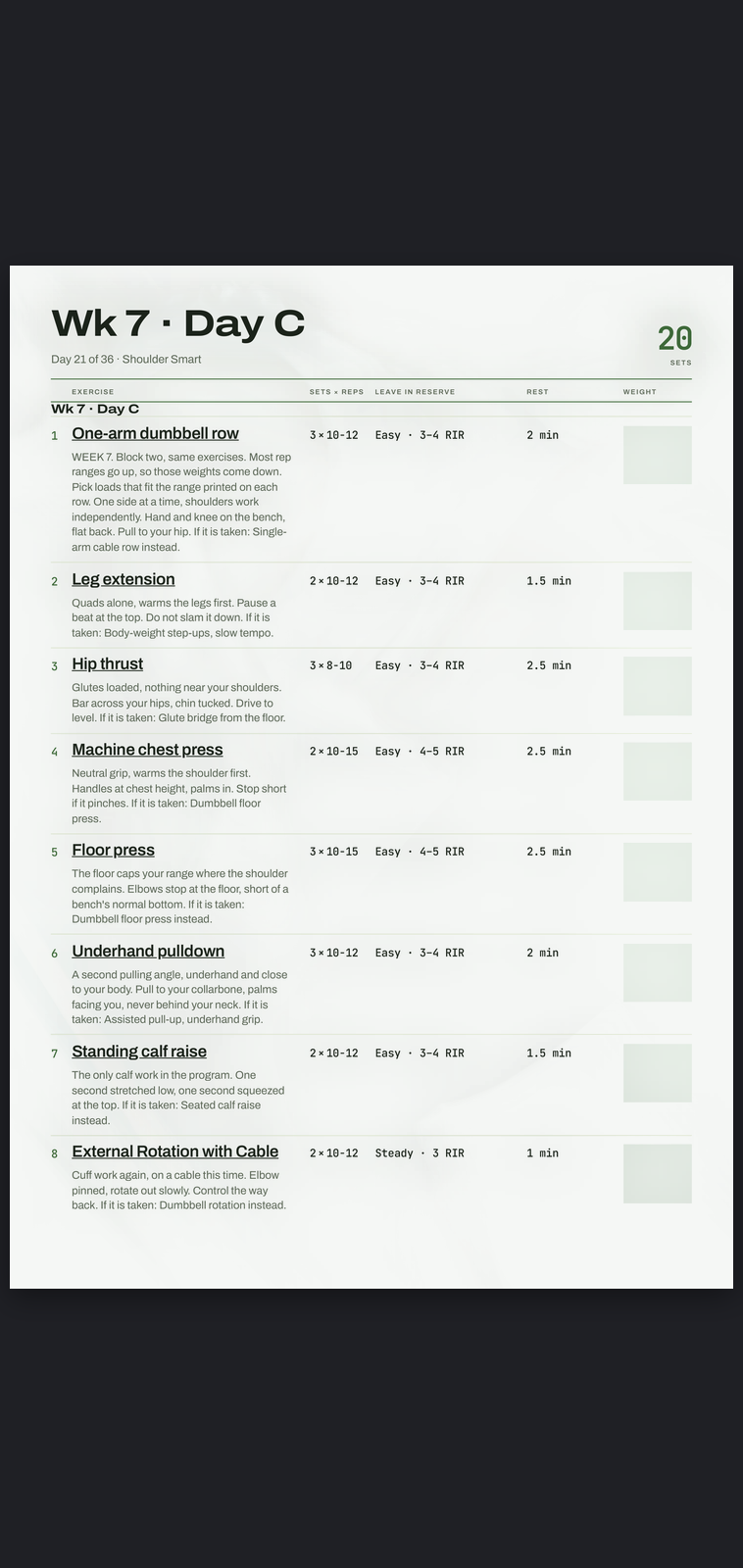 A real session page from Shoulder Smart: sets, reps, effort target and rest, printed