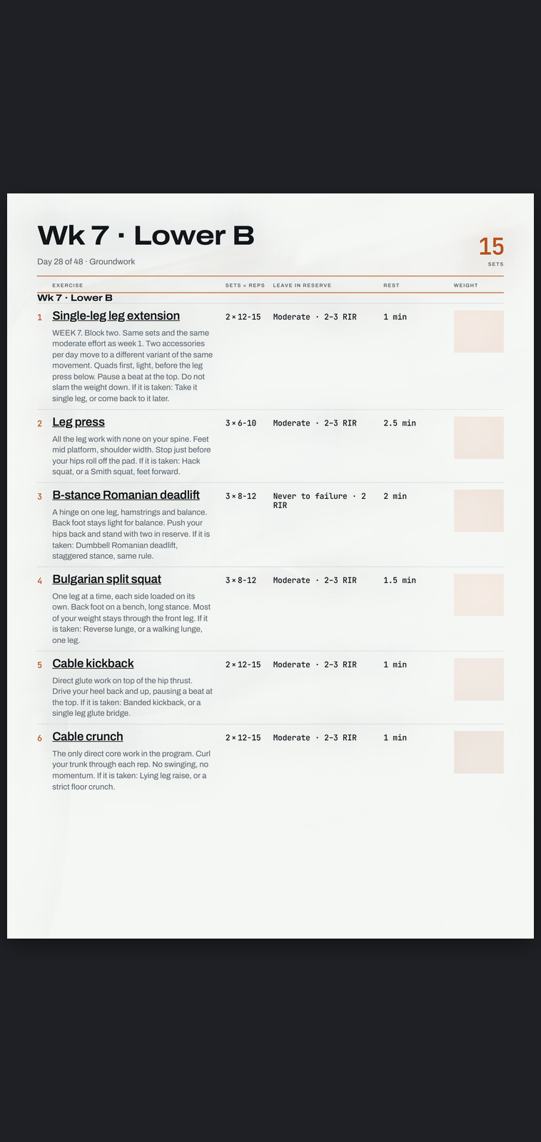 A real session page from Groundwork: sets, reps, effort target and rest, printed